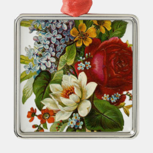 Schönes Romantisches SommBouquet mit Rote Rose Ornament Aus Metall