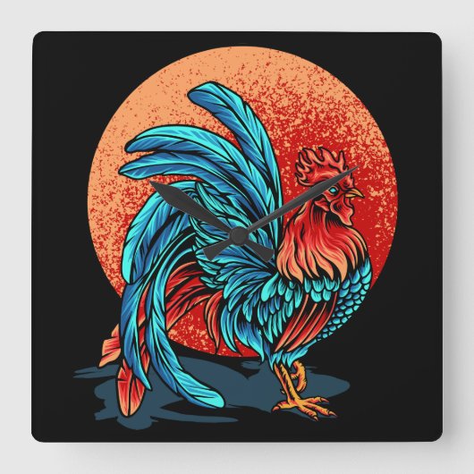 Schönes Rooster Quadratische Wanduhr (Vorderseite)