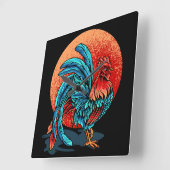 Schönes Rooster Quadratische Wanduhr (Winkel)