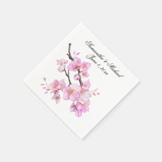 Schönes rosa Aquarellkirschenskript Serviette (Ecke)