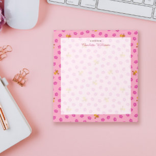 Schönes rosa Aquarellmuster (Biene und Blume) Name Notizblock