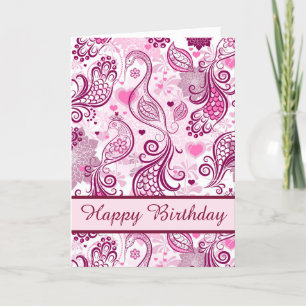 Schönes Rosa Bird Design Happy Birthday Karte