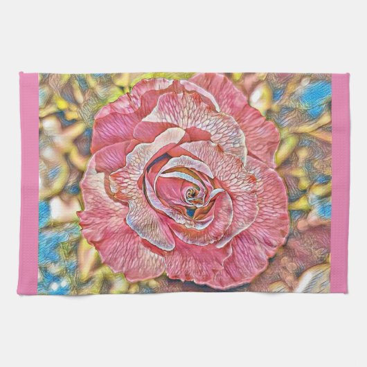 Schönes Rosa-Blume-Gemälde Geschirrtuch (Horizontal)