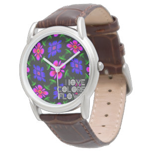 Schönes rosa Blume Muster Armbanduhr
