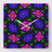 Schönes rosa Blume Muster Quadratische Wanduhr (Vorderseite)