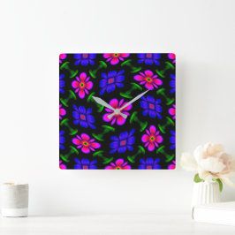 Schönes rosa Blume Muster Quadratische Wanduhr