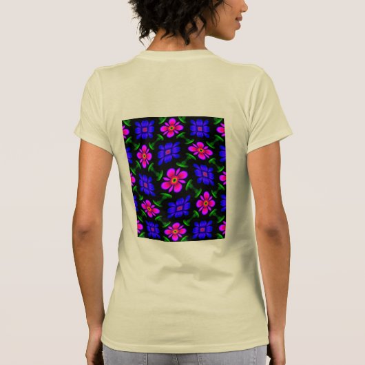 Schönes rosa Blume Muster T-Shirt (Rückseite)