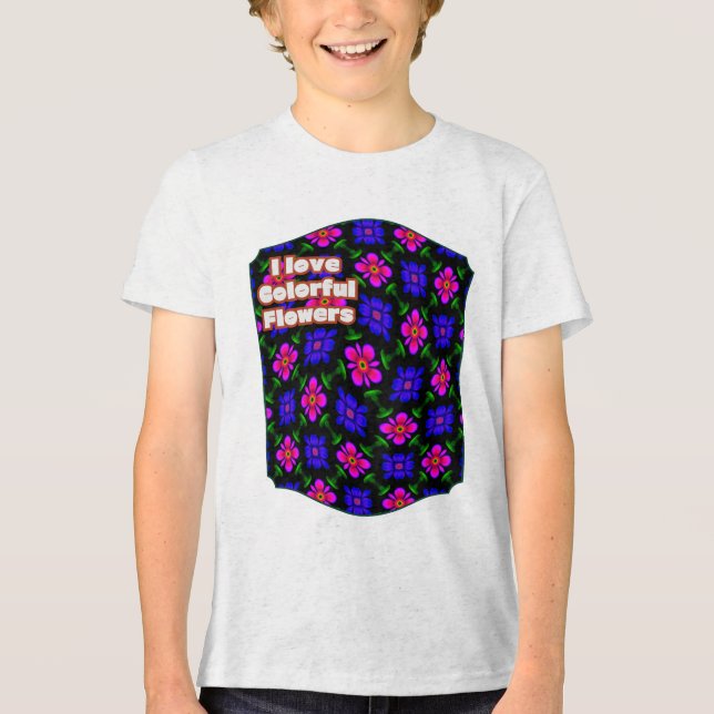 Schönes rosa Blume Muster Tri-Blend Shirt (Vorderseite)