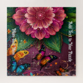 Schönes rosa Blume- und Schmetterlingsdesign Puzzle (Horizontal)