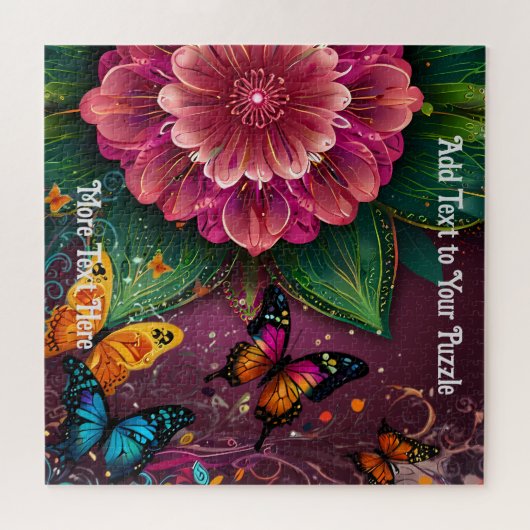 Schönes rosa Blume- und Schmetterlingsdesign Puzzle (Horizontal)