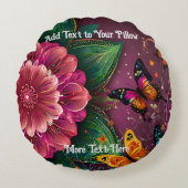 Schönes rosa Blume- und Schmetterlingsdesign Rundes Kissen (Vorderseite)