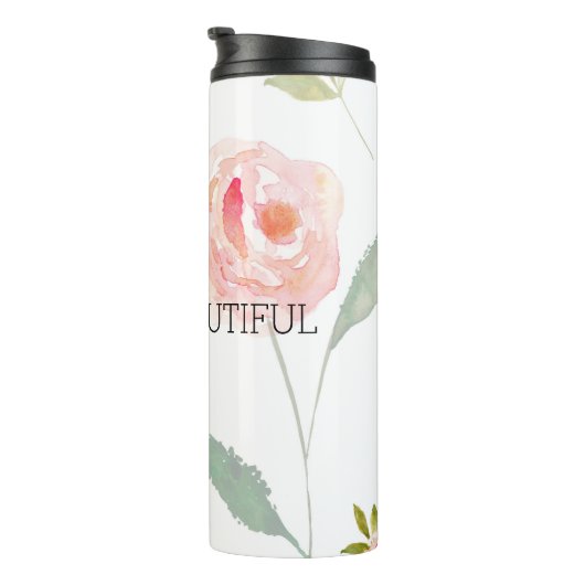 Schönes rosa Blumen Thermosbecher (Nach rechts gedreht)