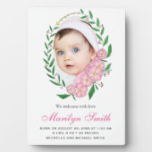 Schönes rosa Blumenreath Foto Geburtserklärung Fotoplatte (Vorderseite)