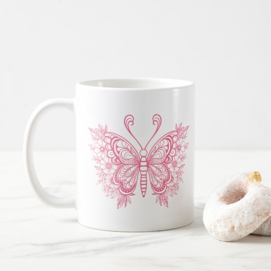 Schönes rosa Blütenschmetterling Kaffeetasse (Mit Donut)