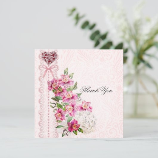 Schönes Rosa Danke Karte (Stehend Vorderseite)