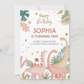 Schönes rosa Dino Einladung (Vorderseite)