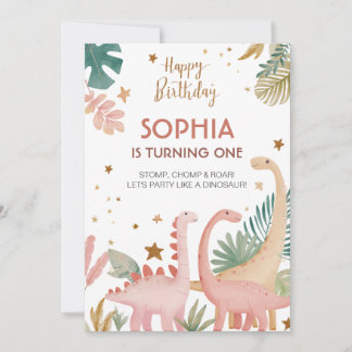 Schönes rosa Dino Einladung