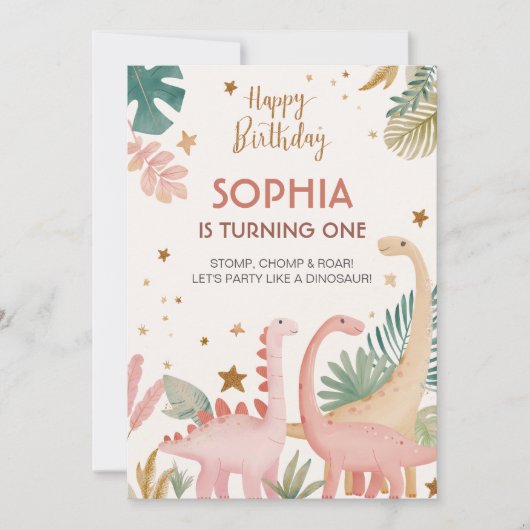 Schönes rosa Dino Einladung (Vorderseite)