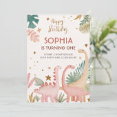 Schönes rosa Dino Einladung (Stehend Vorderseite)