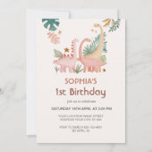 Schönes rosa Dino Einladung (Rückseite)