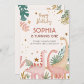 Schönes rosa Dino Einladung (Vorne/Hinten)