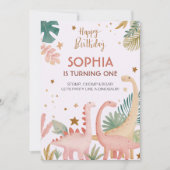 Schönes rosa Dino Einladung (Vorderseite)