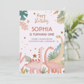Schönes rosa Dino Einladung (Stehend Vorderseite)