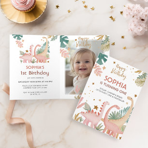 Schönes rosa Dino gefolgte Einladung