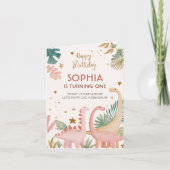 Schönes rosa Dino gefolgte Einladung (Vorderseite)