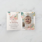 Schönes rosa Dino gefolgte Einladung (Innenseite)