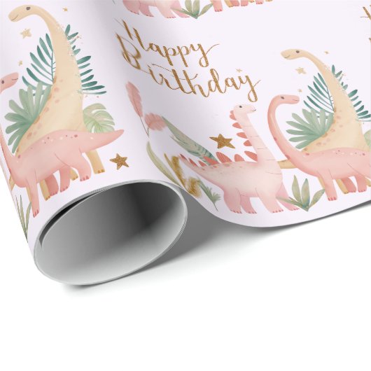 Schönes rosa Dino Geschenkpapier (Rolleneckpunkt)