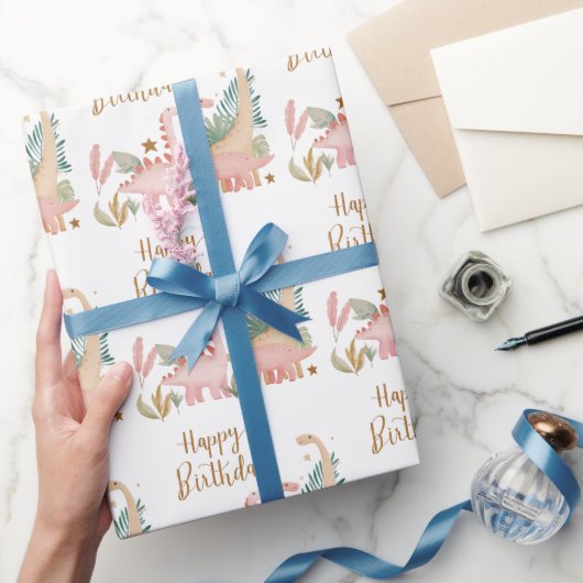 Schönes rosa Dino Geschenkpapier (Schenken)