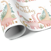 Schönes rosa Dino Geschenkpapier (Rolleneckpunkt)