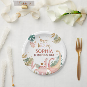 Schönes rosa Dino Pappteller