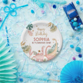 Schönes rosa Dino Pappteller (Party)