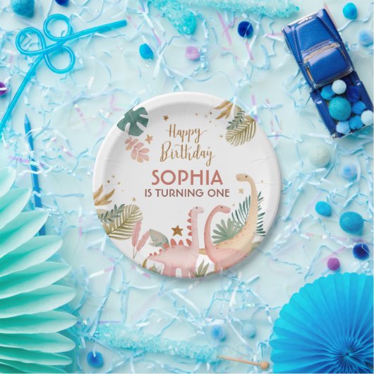 Schönes rosa Dino Pappteller (Party)