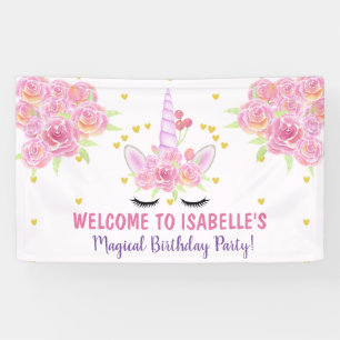 Schönes Rosa Einhorn Wasserfarbe Florals Geburtsta Banner
