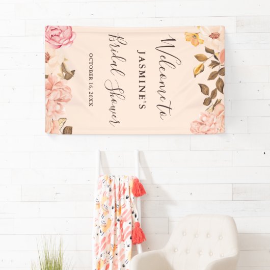 Schönes Rosa Englische Rose Brautparty Banner (Insitu)