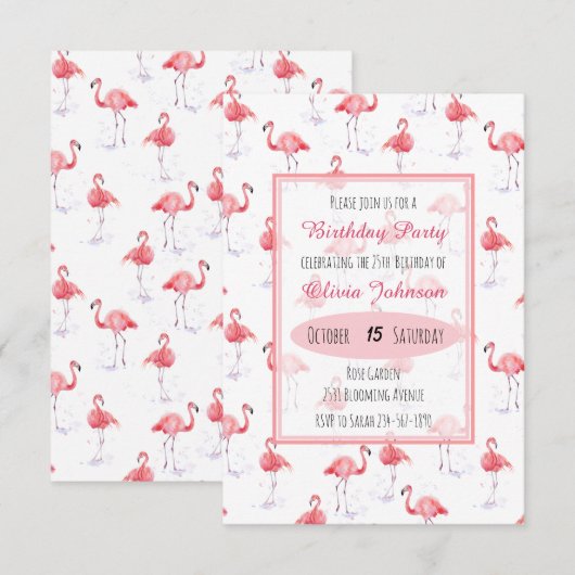 Schönes rosa Flamingo Muster Einladung (Vorne/Hinten)
