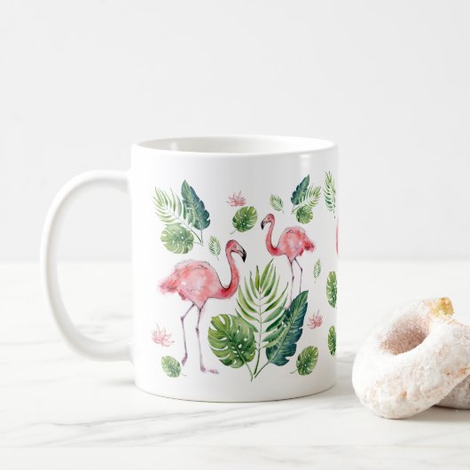 Schönes rosa Flamingos Muster Kaffeetasse (Mit Donut)