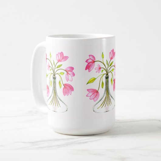 Schönes rosa, florale Art Painted Look Kaffeetasse (Vorderseite Links)