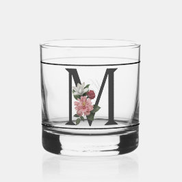 Schönes rosa, floralfarbenes Schwarzes Monogramm m Whiskyglas