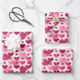 Schönes rosa Herzmuster - Valentinstag Geschenkpapier Set