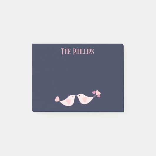 Schönes Rosa Liebesvögel auf blauem Hintergrund Post-it Klebezettel (Vorderseite)