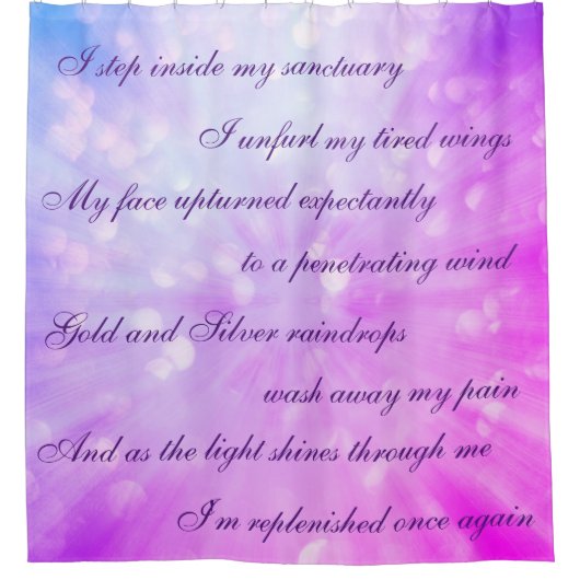 Schönes rosa/Lila Reinigungs-Mantra-Design Duschvorhang (Vorderseite)