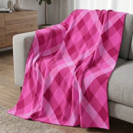 Schönes rosa Magenta Kariertes mittelbraunes Vlies Fleecedecke
