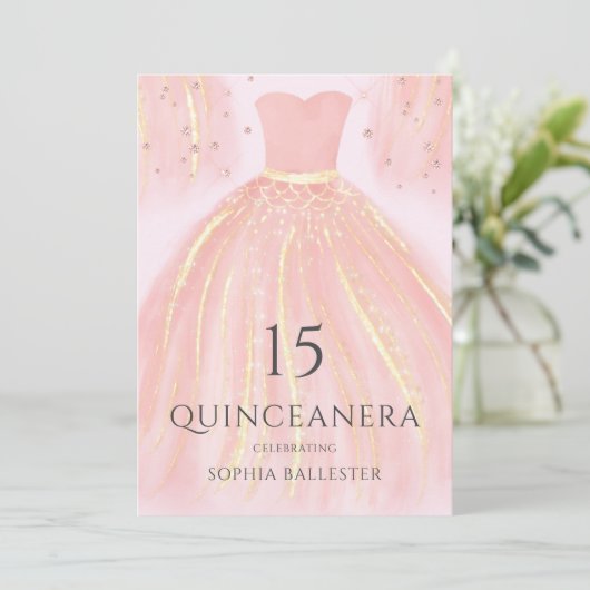 Schönes Rosa Meerjungfrau Kleid Quinceanera Einladung (Stehend Vorderseite)