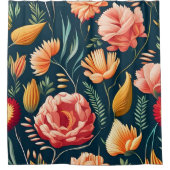 Schönes rosa, orangefarbenes und rotes Blume-Muste Duschvorhang (Vorderseite)