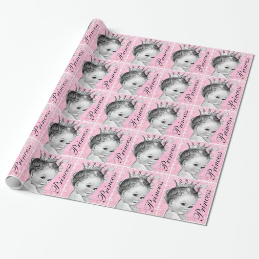 Schönes rosa Princess Baby Duschpapier Geschenkpapier (Ungerollt)