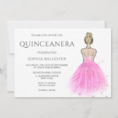 Schönes rosa Prinzesskleid Quinceanera Party Einladung (Rückseite)